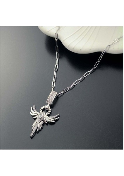 Zirkon Taşlı, Anka Kuşu, Paslanmaz Çelik Kolye 320, Gümüş Renk modelleri