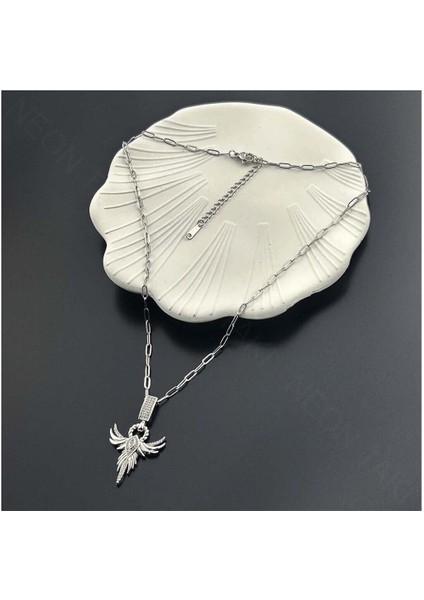 Zirkon Taşlı, Anka Kuşu, Paslanmaz Çelik Kolye 320, Gümüş Renk fırsatları