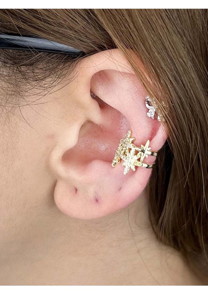 Zirkon Taşı, Kulak Kıkırdak Bölgesi Küpe 331, Altın Renk