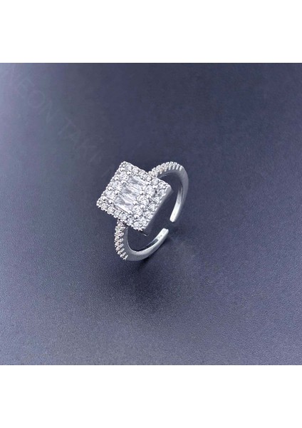 Zirkon Taşlı, Baget Model, Paslanmaz Çelik Yüzük 153, Gümüş Renk, Ayarlanabilir modelleri