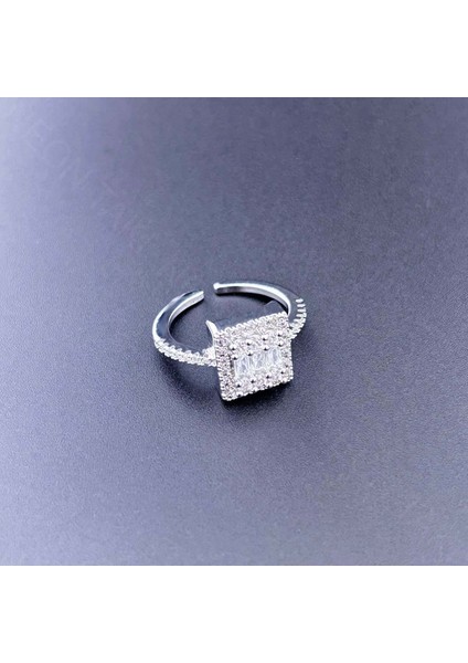 Zirkon Taşlı, Baget Model, Paslanmaz Çelik Yüzük 153, Gümüş Renk, Ayarlanabilir fırsatları