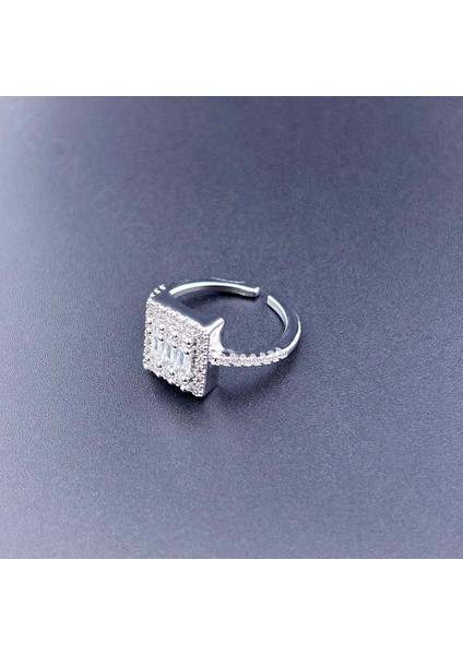 Zirkon Taşlı, Baget Model, Paslanmaz Çelik Yüzük 153, Gümüş Renk, Ayarlanabilir indirimleri