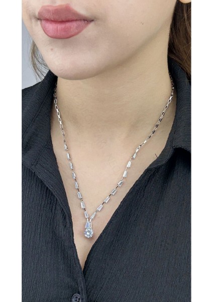 Su Yolu, Zirkon Taşlı, Kolye 210, Gümüş Renk