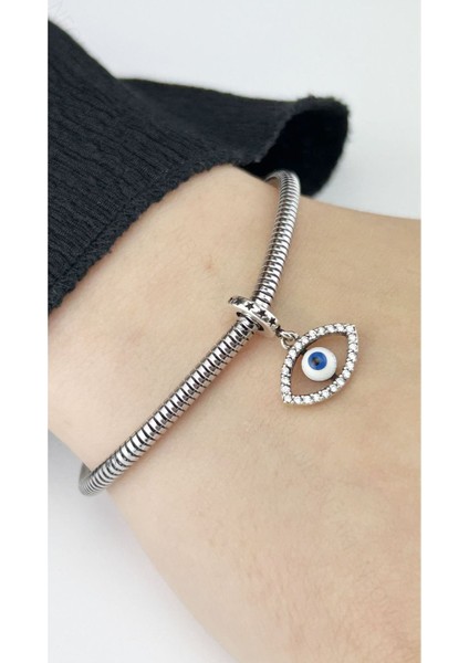 Sallantılı, Göz, Pan Bileklik İçin Çelik Charm 47, Gümüş Renk (BİLEKLİK DAHİL DEĞİLDİR!!)