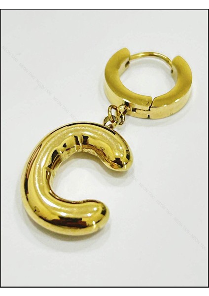 C Harfi, Balon Formlu, Paslanmaz Çelik Küpe 304, Altın Renk modelleri