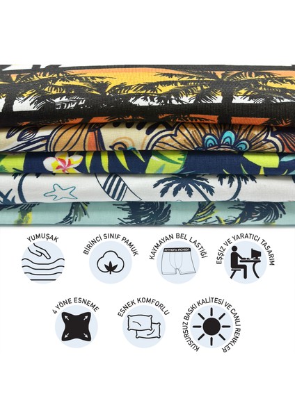 Likralı 5'li-3'lü Kutu Desenli Premium Erkek Boxer Palm Horizon modelleri