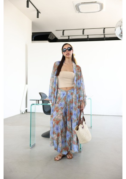 Çiçek Desenli Paçası Lastikli Pantolon