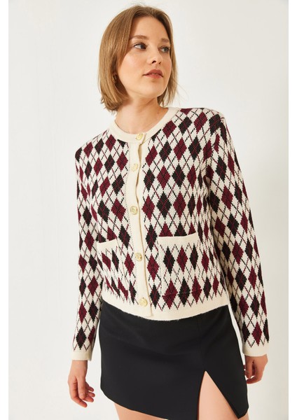 Kadın Baklava Desenli Cepli Triko Hırka fiyatları