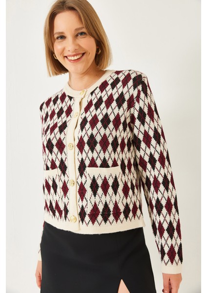 Kadın Baklava Desenli Cepli Triko Hırka modelleri