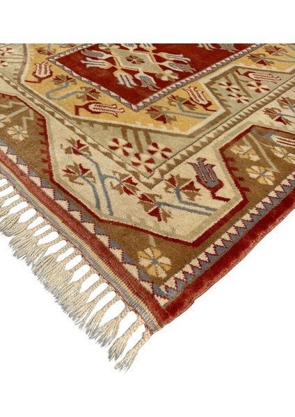 El Dokuma Sıfır Milas Halısı 123X186 Krem Kırmızı Yün Halı fiyatları
