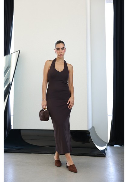 Boyundan Geçmeli Midi Boy Basic Elbise