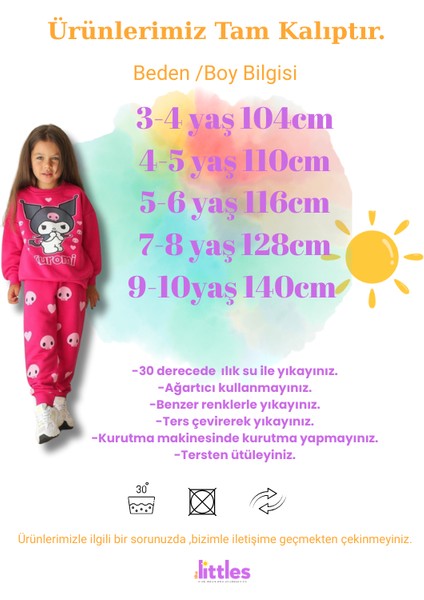 Kız Çocuk Kuromi Baskılı Mevsimlik Pamuklu Kumaş Beli Lastikli ve Bağcıklı Alt Üst Ikili Takım fiyatları