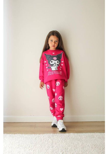 Kız Çocuk Kuromi Baskılı Mevsimlik Pamuklu Kumaş Beli Lastikli ve Bağcıklı Alt Üst Ikili Takım indirimleri