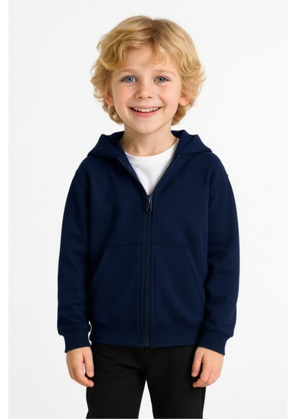 Kız - Erkek Çocuk Basic Fermuarlı Kalın 3 Iplik Kışlık Okul Sweat AK1815