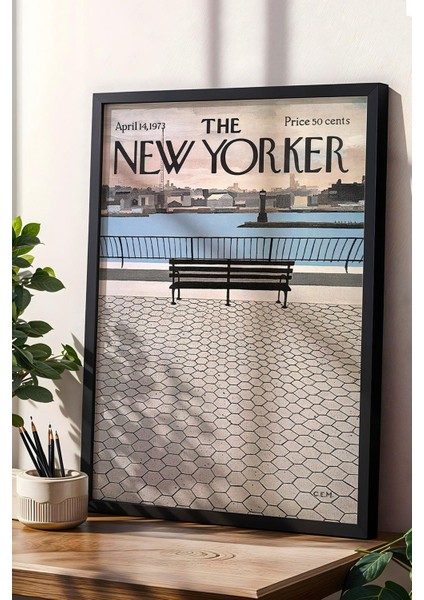 The New Yorker Çerçeveli Tablo April 14 1973 - Sahildeki Bank