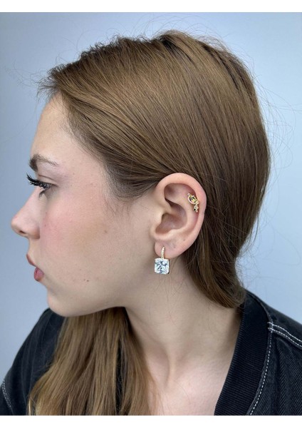 Zirkon Taşlı, Baget Model, Paslanmaz Çelik Küpe 60, Kasa Altn Renk fiyatları