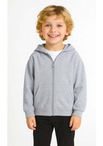 Kız - Erkek Çocuk Basic Fermuarlı Kalın 3 Iplik Kışlık Okul Sweat AK1815