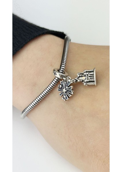 Kale Ve Mavi Renk Yıldızlı, Pan Bileklik için Çelik Charm 12, Gümüş Renk (BİLEKLİK DAHİL DEĞİLDİR!) fiyatları