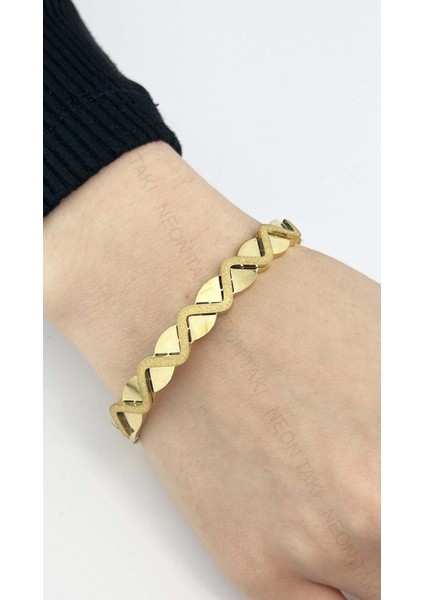 Zikzak Figürlü, Paslanmaz Çelik Kelepçe Bileklik 59, Altın Renk fiyatları