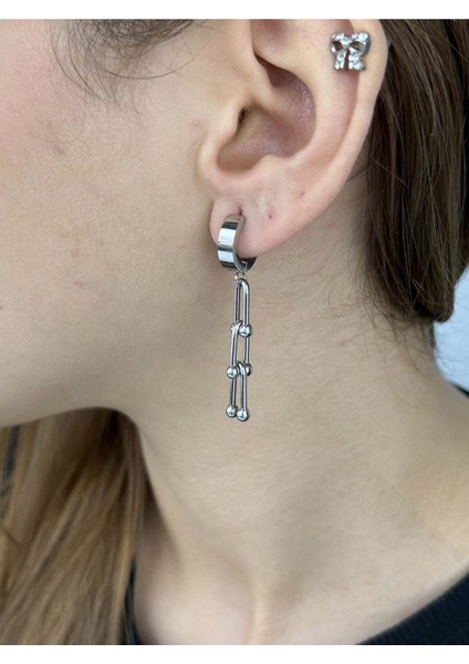 Tiff Model, Sallantılı, Paslanmaz Çelik Küpe 149, Gümüş Renk
