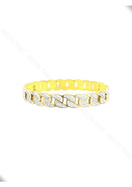 Zirkon Taşlı, Gurmet, Paslanmaz Çelik Kelepçe Bileklik 32, Altın Renk modelleri