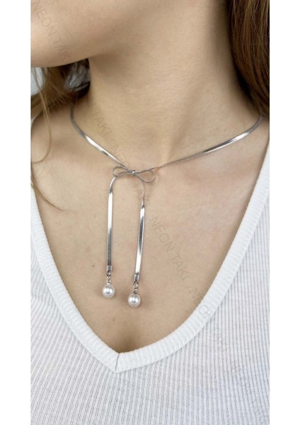 İncili ve Kurdela Figürlü, Kolye 356, Paslanmaz Çelik Kolye fiyatları