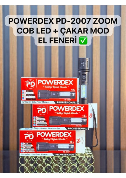 PD-2007 Şarjlı El Feneri | 10W Led, 1000 Lümen, Zoom, Cob Yan Işık + Çakar Mod, Suya Dayanıklı fiyatları