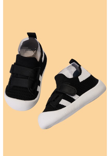 Wisil Çocuk Bebek Ortopedik Esnek Taban Siyah Beyaz Ilk Adım Spor Ayakkabısı ve Sneaker