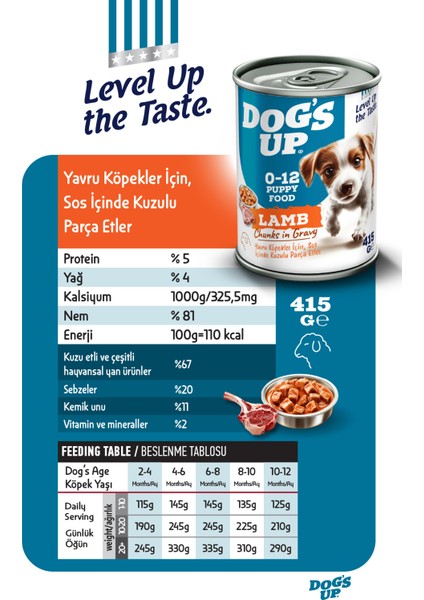 Dogs Up Yaş Yavru Köpek Maması Kuzu Etli 415GR 6lı modelleri