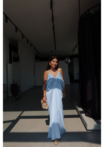 Ön Arka V Uzun Saten Elbise