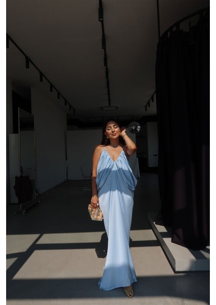 Ön Arka V Uzun Saten Elbise fiyatları