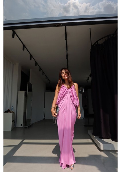 Ön Arka V Uzun Saten Elbise