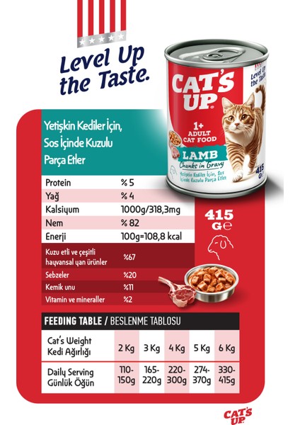 Cats Up Yaş Yetişkin Kedi Maması Kuzu Etli 415GR 12LI modelleri