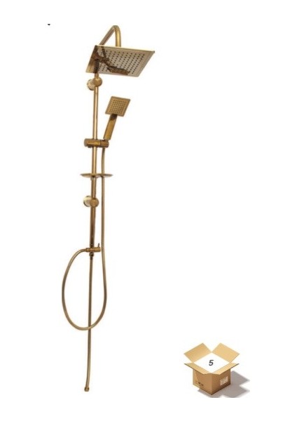 Bauworld Robot Gold Kare Tepe Duş Başlıklı Duş Seti Tepe Duş El Duşu Yağmurlama
