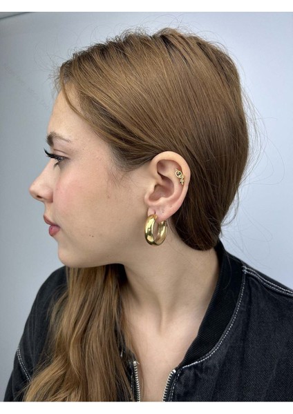 Yassı Formlu, Halka Model, Paslanmaz Çelik Küpe 352, Altın Renk fiyatları