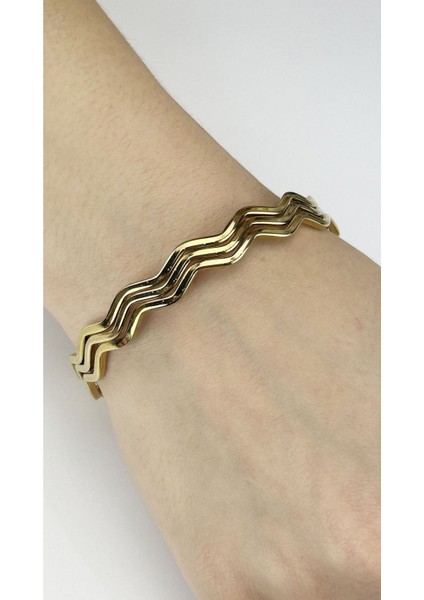 Ajda Bilezik, 3adet, Kare Zik Zak form, Paslanmaz Charm Taşıyıcı Bileklik 161, Çap 60mm, Altın renk fiyatları