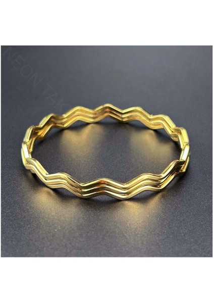 Ajda Bilezik, 3adet, Kare Zik Zak form, Paslanmaz Charm Taşıyıcı Bileklik 161, Çap 60mm, Altın renk modelleri