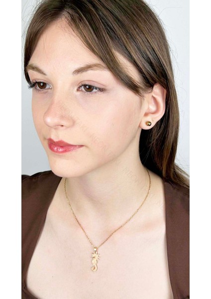 Deniz Atı Figürlü, Paslanmaz Çelik Kolye 412, Altın Rengi modelleri