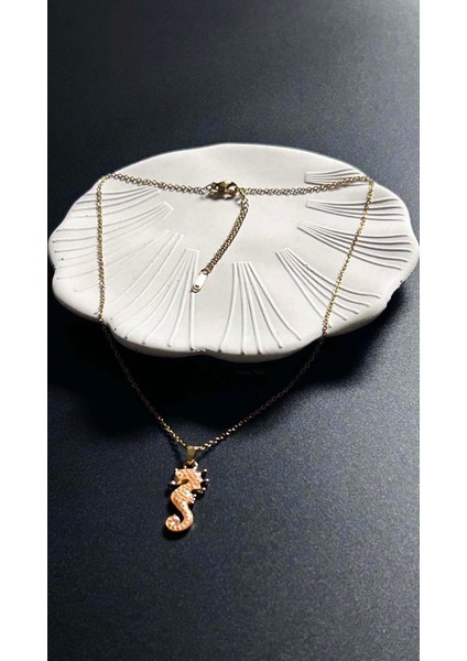 Deniz Atı Figürlü, Paslanmaz Çelik Kolye 412, Altın Rengi indirimleri