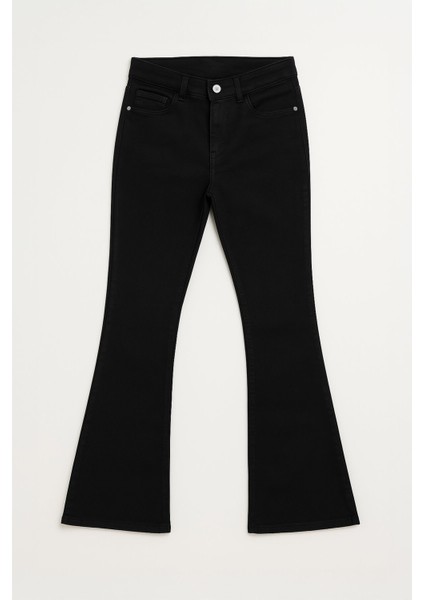 Kadın Ispanyol Paça Skinny Fit Siyah Jean Pantolon