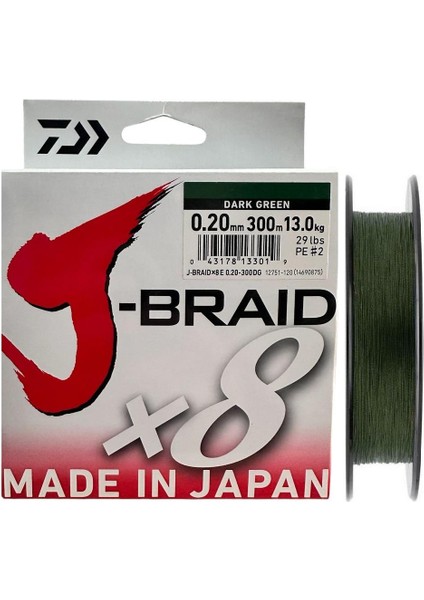 J-Braid 8x Dark Green 300 mt 0.20 mm Ip Misina