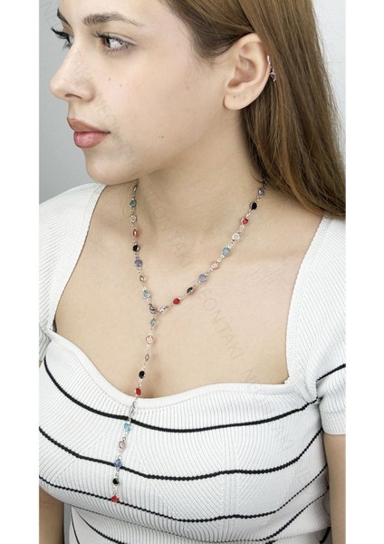 Y Kolye, Çok Renkli 385, Kasa Gümüş Renk