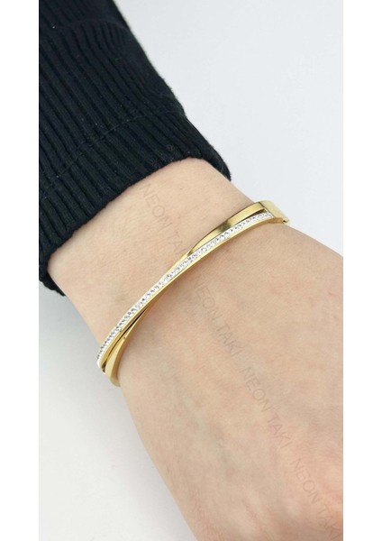 Zirkon Taşlı, Paslanmaz Çelik Bileklik 142, Altın Renk fiyatları