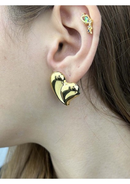 Balon Kalp Formlu, Paslanmaz Çelik Küpe 407, Altın Renk