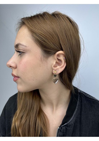 Küpe, Zirkon Taşlı, Kararmayan Paslanmaz Çelik, Kalp Detaylı, Altın Renk, Model137 fiyatları