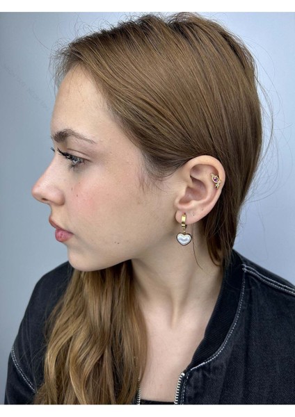 Sallantılı Incili Kalp, Paslanmaz Çelik Küpe 12, Altın Renk fiyatları