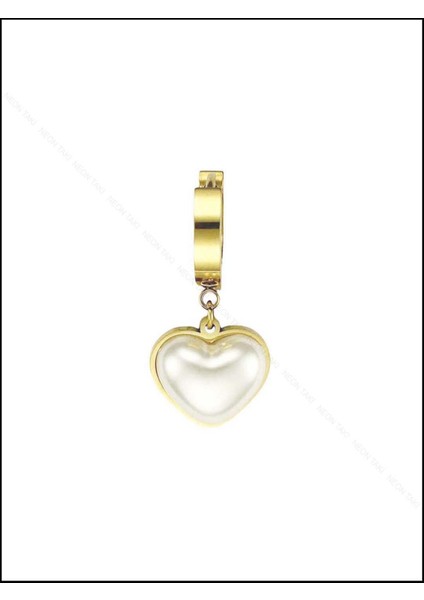 Sallantılı Incili Kalp, Paslanmaz Çelik Küpe 12, Altın Renk modelleri