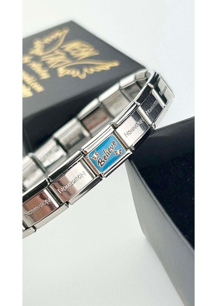 Inanmak (BELIEVE), İtalyan Nom Bileklik için Çelik Charm 4, Gümüş Renk (BİLEKLİK DAHİL DEĞİLDİR!!)