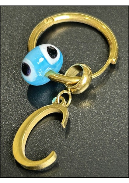 C Harfli, Nazar Boncuklu, Paslanmaz Çelik Küpe 157, Altın Renk fırsatları