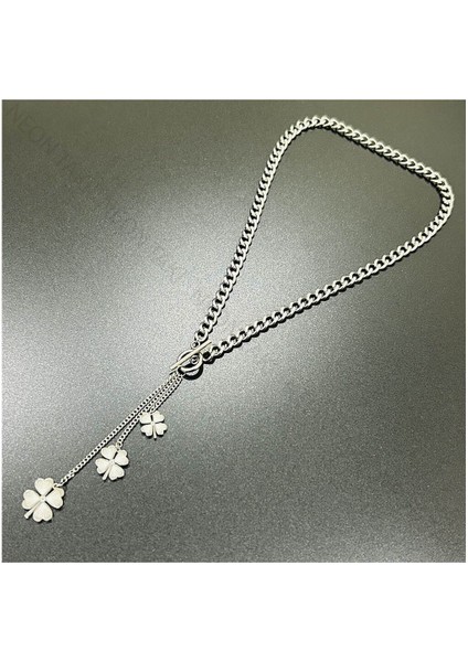 Neon Takı Yonca Sallantılı, Uzun, Paslanmaz Çelik Kolye 204, Gümüş Renk modelleri